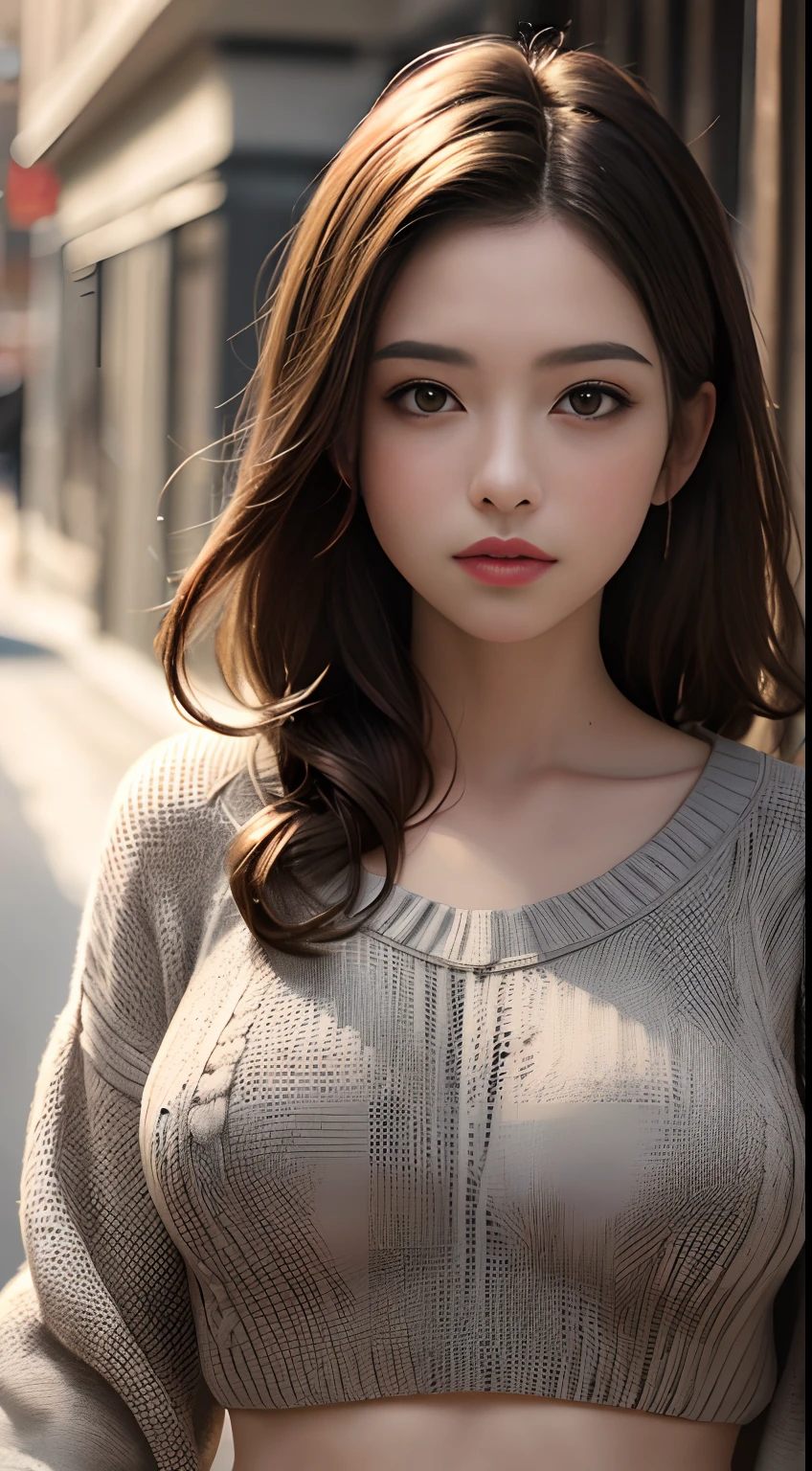 woman, Large breasts, facingviewer,fcPortrait, Cropped sweater - SeaArt AI