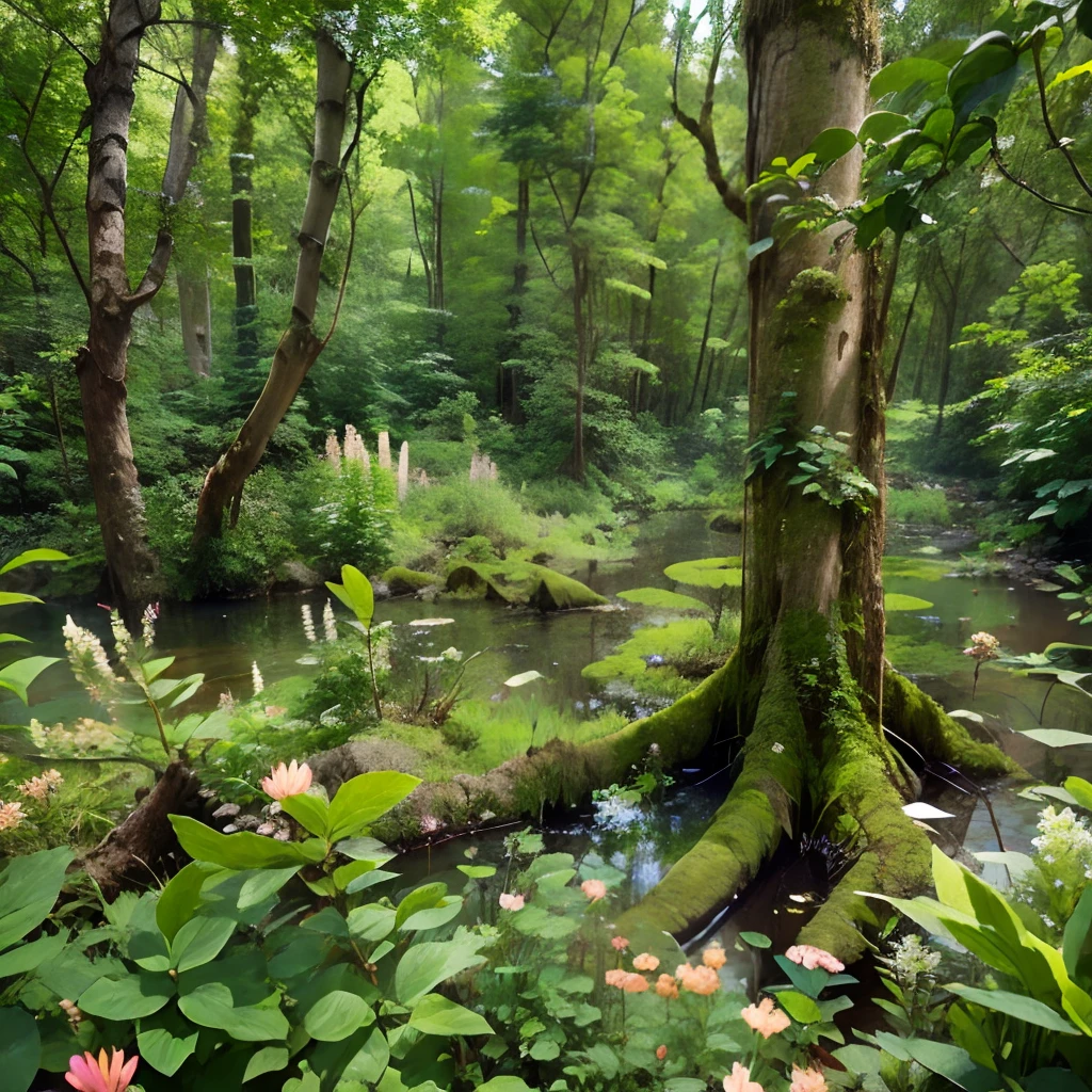 les bois, jungle, Marais, fourré, les arbres, Forêt profonde, The fourré of the forest, Profondeurs de la forêt, Forêt ancienne, Herbage, fleurs, les arbres