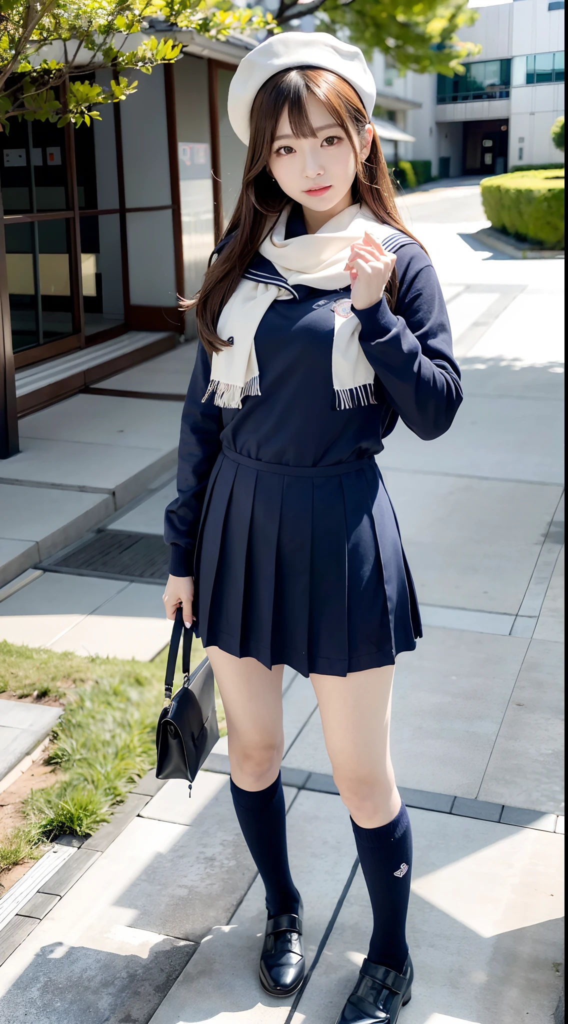 Arafed asian woman in a school uniform posing for a picture - SeaArt AI