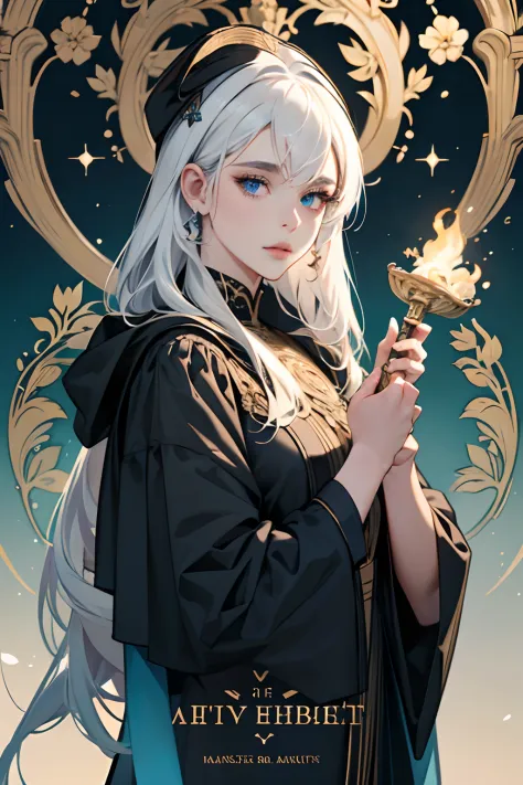 (masuter piece,best quality,ultra-detailed), (a detailed face),1girl in,white hair,length hair,bluntbangs,blue eyess,robe blanch...