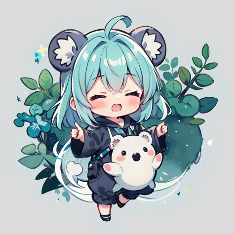 anime girl with blue hair holding a white cat in her hands, Trending in ArtStation pixiv, koala, pixiv, Top Rated on pixiv, Cute...