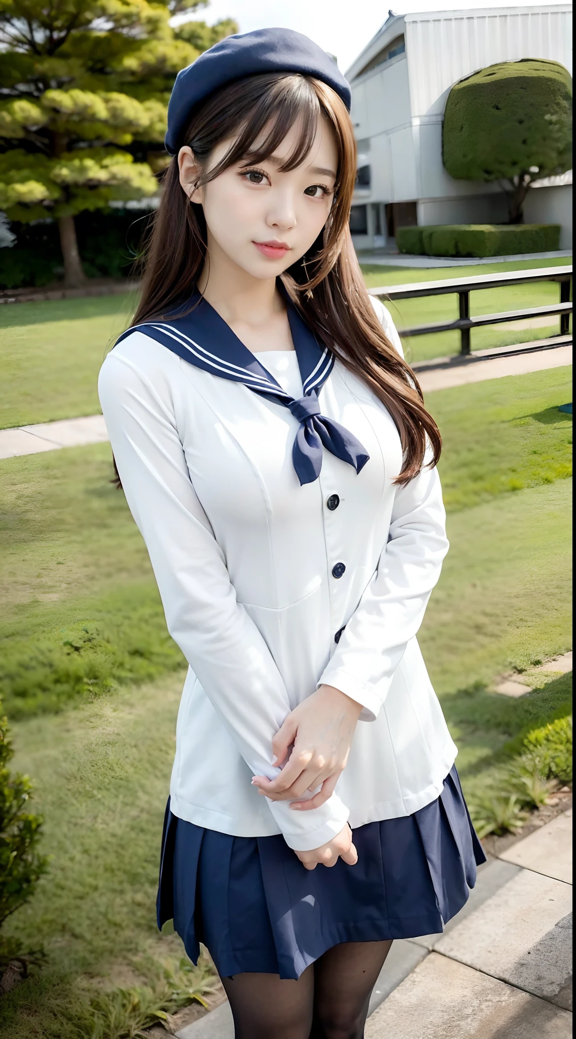 Arafed asian woman in a sailor suit posing for a picture - SeaArt AI