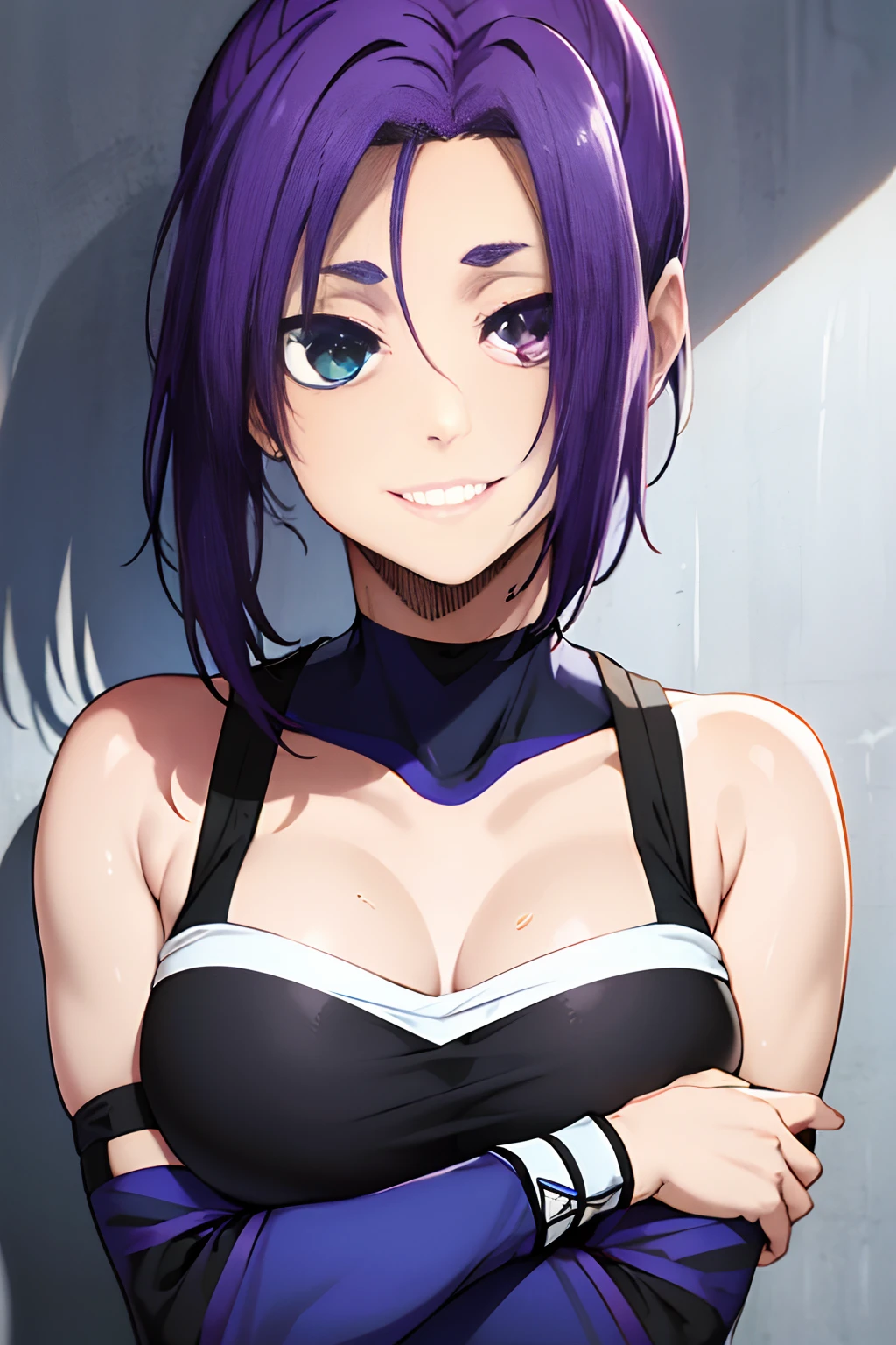 Anime girl with purple hair and blue eyes posing for the camera - SeaArt AI