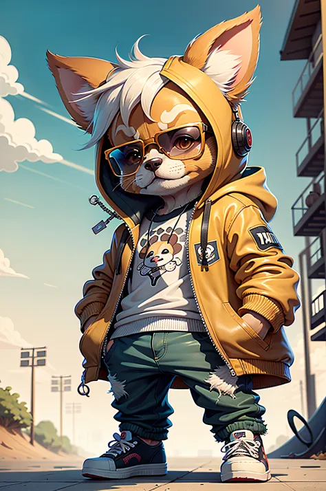 C4tt4stic, Cartoon Chihuahua with jacket and skateboard, Sunglasses,