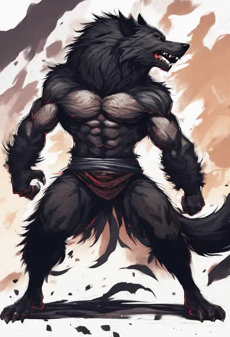 werewolf gigantic black humanoid wolf. - SeaArt AI