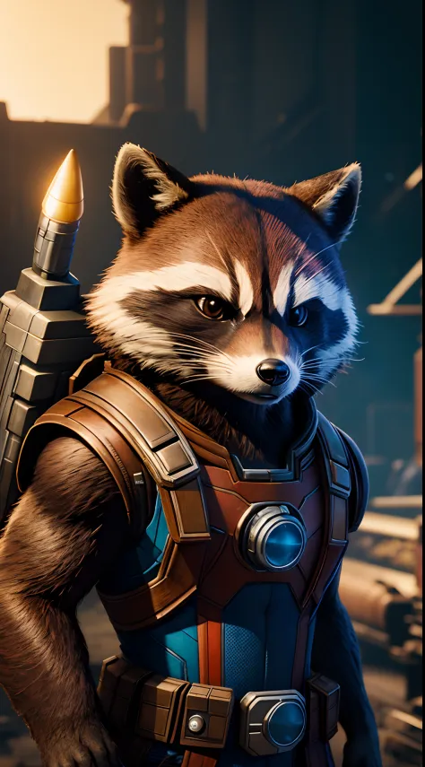Rocket Raccoon guardians of the galaxy Marvel, 35mm lens, photography, ultra details, HDR, UHD,8K