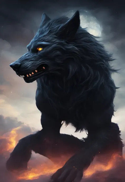 werewolf gigantic black humanoid wolf. - SeaArt AI