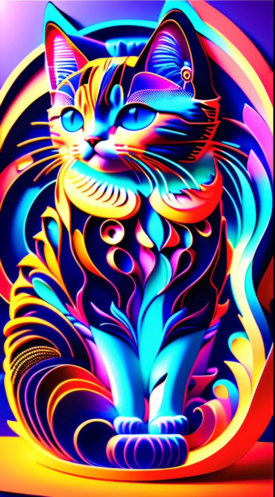 Painting of a cat with a colorful swirly design on its body - SeaArt AI