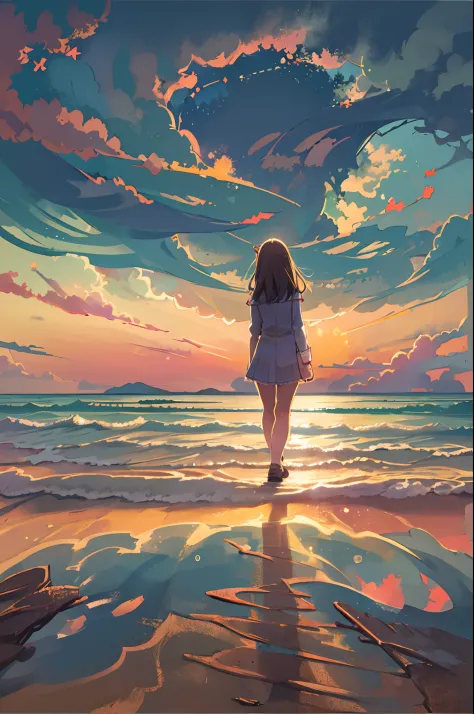 There is a girl standing on the beach looking up at the sky, Girl Standing On The Beach, Girl Walking On The Beach, Lost in Drea...