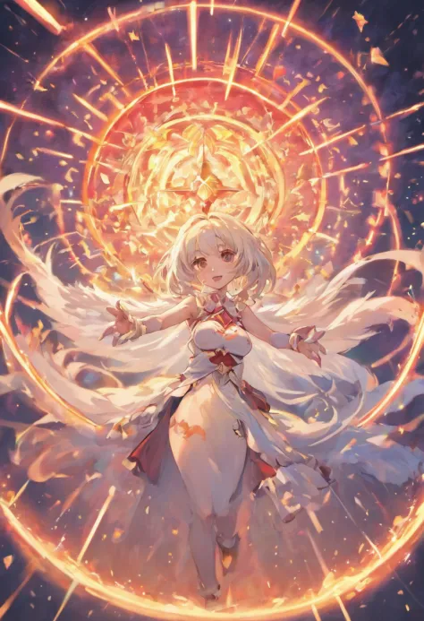 Lori huge breasts cleavage，white color hair，red color eyes，White JK，Magic hat，magical staff