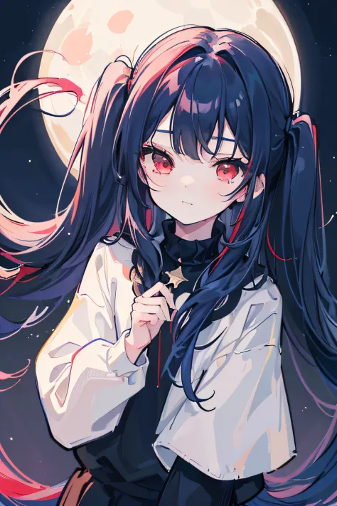 1girl, masterpiece, young girl, high quality, ((dark blue hair)), ((straight hair)), (twintail), ((long hair)), (red eyes), ((de...