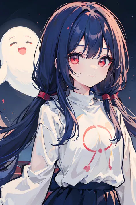 1girl, masterpiece, young girl, high quality, (dark blue hair), (straight hair), ((up twintail)), long hair, red eyes, ((detail ...