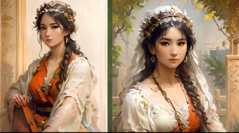 Classical art portrait perfect oriental maiden,，perfect faces， (academic art:1.4), Eugene de Blas, John William Goldward, Bougue...