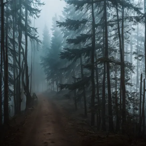 Dark gloomy forest of horror and death