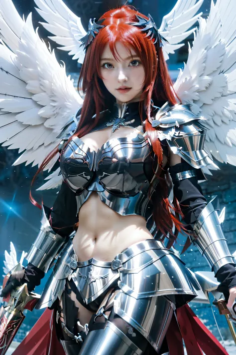 anime character with wings and armor holding two swords, angel knight girl, armor girl, erza scarlet as a real person, mechanized valkyrie girl, rias gremory, mystical valkyrie, valkyrie, angel knight gothic girl, portrait of a female anime hero, as a myst...