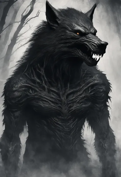 werewolf gigantic black humanoid wolf. - SeaArt AI