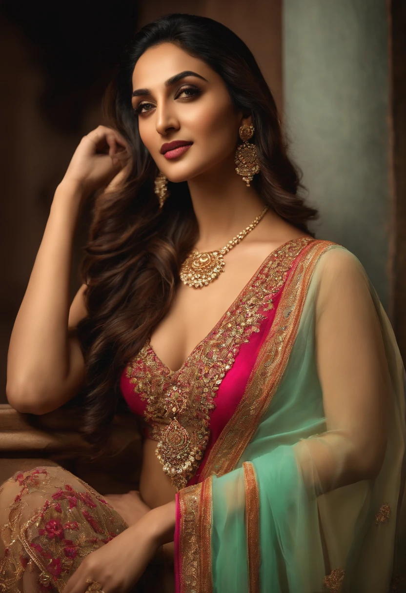 Anusha bhatia in a sari and jewellery - SeaArt AI