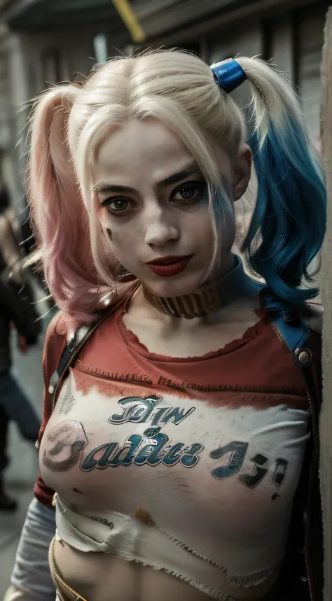 Beautiful close up of gorgeous Harley Quinn in the street, wearing ...