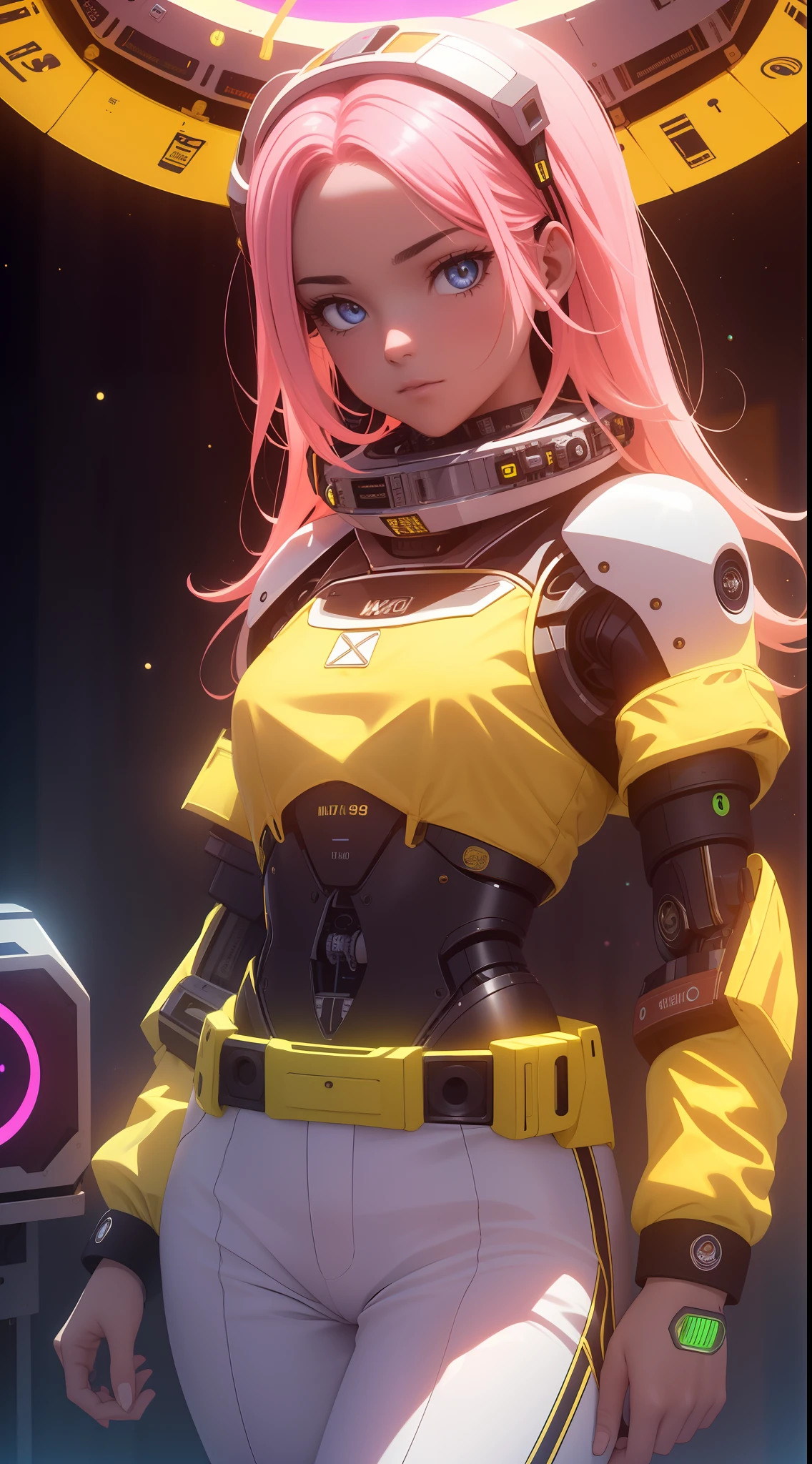 (extremely detailed CG 8k wallpaper, Masterpiece, Best Quality, ultra detailed, Beautiful detailed eyes: 1.2), better lighting, (best shadow, An extremely delicate and beautiful flowering),
1grill,(robot:1.4) ,(Space Station:1.4),only, yellow eyes, Yellow hair+rosado:1.4,
neon_Women,unreal engine:1.4,UHD,La Best Quality:1.4, photorealistic:1.4, skin texture:1.4, Masterpiece:1.8,