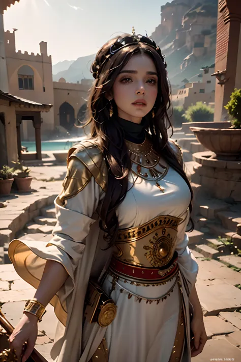 Hyper realistic super detailed Dynamic shot master piece scene cinématique scènes movie Epic Legendary Moroccan caftan outfit Is...