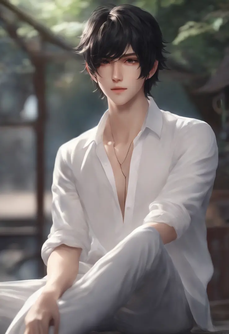 anime boy with long black hair and a white shirt, realistic anime 3 d style, photorealistic anime boy render, smooth anime cg art, 3 d anime realistic, photorealistic anime, realistic young anime boy, artwork in the style of guweiz, realistic anime artstyl...