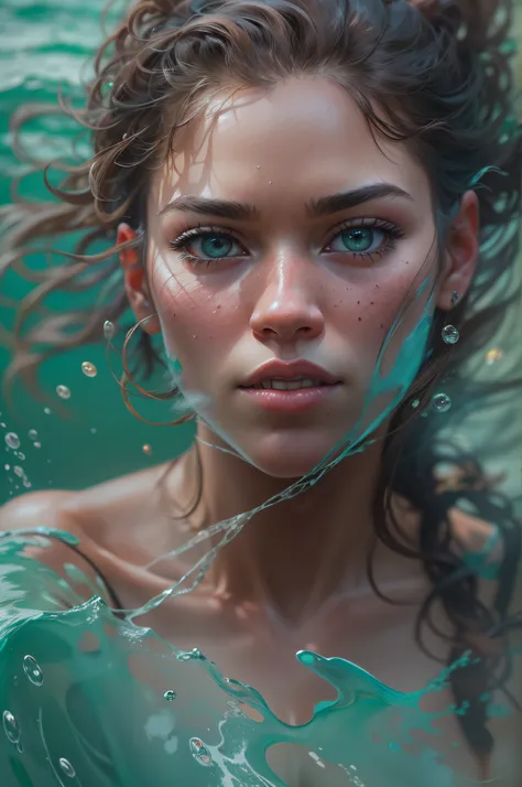 Woman young with ehite hair under water in ocean blue - SeaArt AI