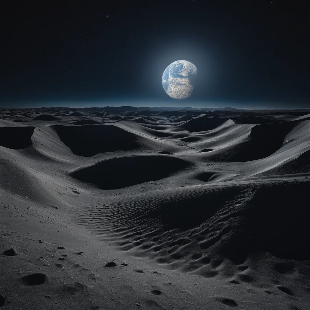 Piezas maestras、Calidad superior、calidad de imagen superior、La calidad 8k、Bellas imágenes del cielo estrellado.、magnifica、Vía Láctea arqueada:1.25、Vista Alafed de la Tierra desde la superficie lunar.:1.25, Superficie lunar, foto espacial, en la Luna, fondo de luna, fondo de luna, en la Luna, suelo lunar, foto espacial, paisaje lunar, centrarse en la luna, en la luna, Numerosos cráteres, Ver la Tierra desde la superficie de la luna:1.9, gran tierra en el cielo:1.9, Universo azul oscuro:1.9