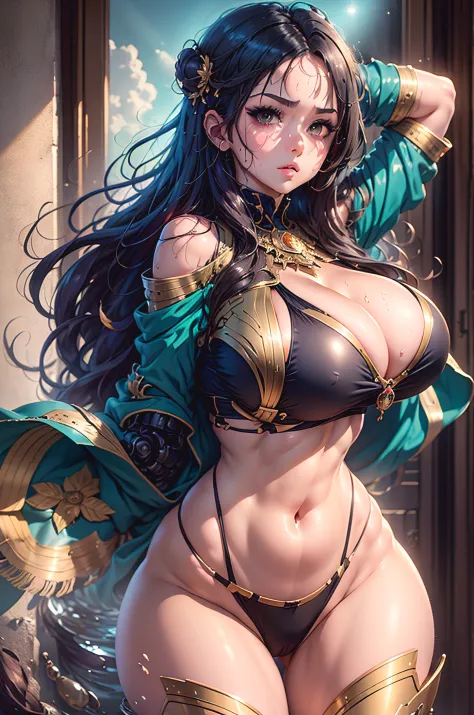 Anime characters posing in bikinis and bikini suits in groups, oppai, biomechanical oppai, Ecchi, oppai proportions, Ecchi anime style, Chest covered、SFW, with a big chest, Big breasts!!, glossy wet skin!!, band of gold round his breasts, Ecchi style, Sedu...