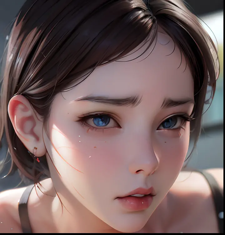 Woman with sad expression and eyes, Realistic art style, kawaii realistic portrait, realistic art style, realistic anime 3 d style, artwork in the style of guweiz, 3 d anime realistic, photorealistic anime girl render, Photorealistic Art Style, realistic c...
