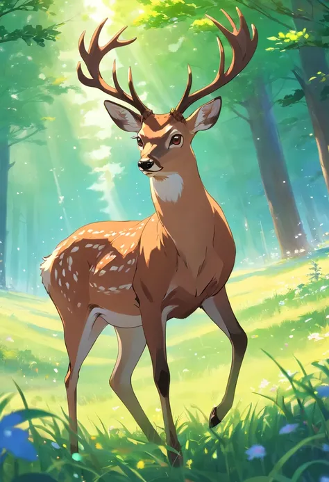 Detailed animated illustration of a brown deer exuding an aura of ...