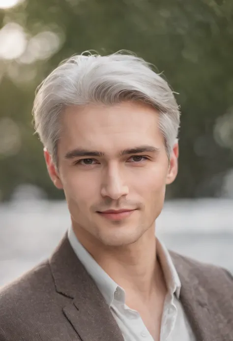 Young man, 25 years, gray hairs, wearing white shirt , One Blind Eye ...