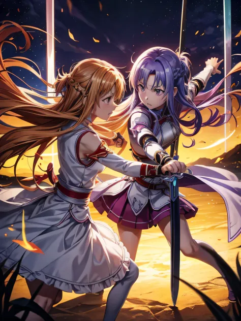 Two anime characters fighting with swords,alice、best pictures,Yuuki Asuna , super precision, The sword、[[Alice confronts Asuna w...