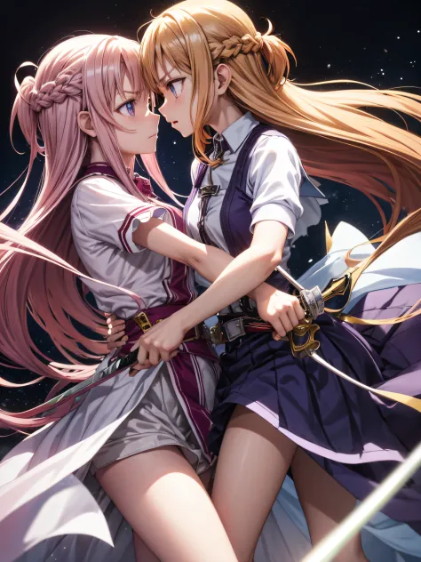 Two anime characters fighting with swords,alice、best pictures,Yuuki Asuna , super precision, The sword、[[Alice confronts Asuna w...