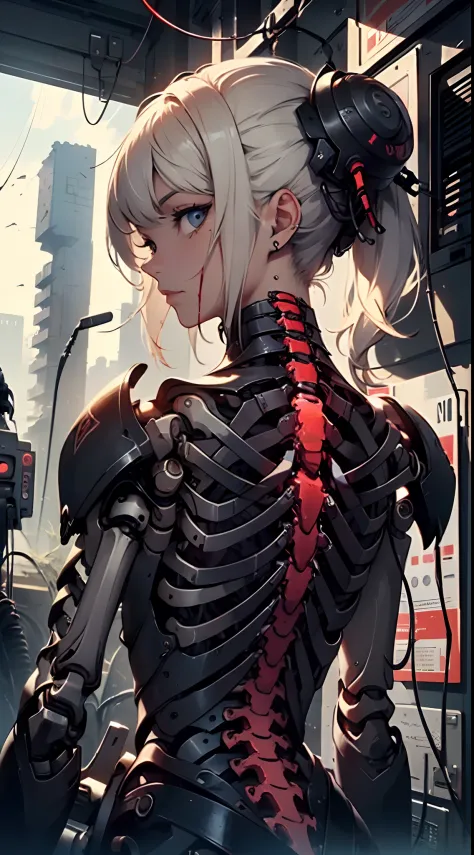 (((masterpiece))), ((best quality)), (ultra-detailed), (CG illustration), (an extremely devious and beautiful)), cinematic light, ((1 mechanical girl)), single, (machine-made joints: 1.4), ((mechanical limbs)), ( blood vessels attached to the tube), ((mech...