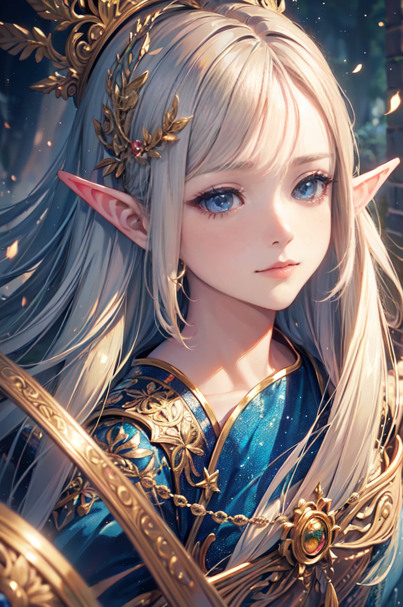 (best quality,ultra-detailed),(realistic:1.37) portrait of a cute girl with mesugaki hairstyle. She has a beautiful face, with mesmerizing eyes and luscious long hair. She embodies the essence of an elf, radiating a magical aura. The portrait captures her innocence and charm, highlighting her cute features and captivating smile. The artwork is created using a medium of exquisite digital painting, which brings out the intricate details and vibrant colors. The lighting is soft and gentle, illuminating her face with a warm glow. The overall color palette is delicate, with pastel tones that add to the dreamy atmosphere. The high-resolution artwork showcases the finest craftsmanship and attention to detail, making it a true masterpiece.