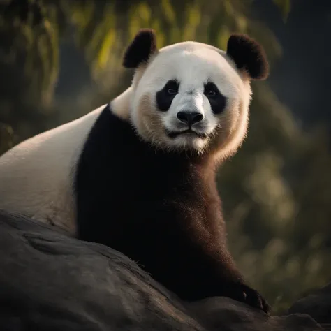 Animal panda is facing the camera and is nibbling bamboo Cute panda ...