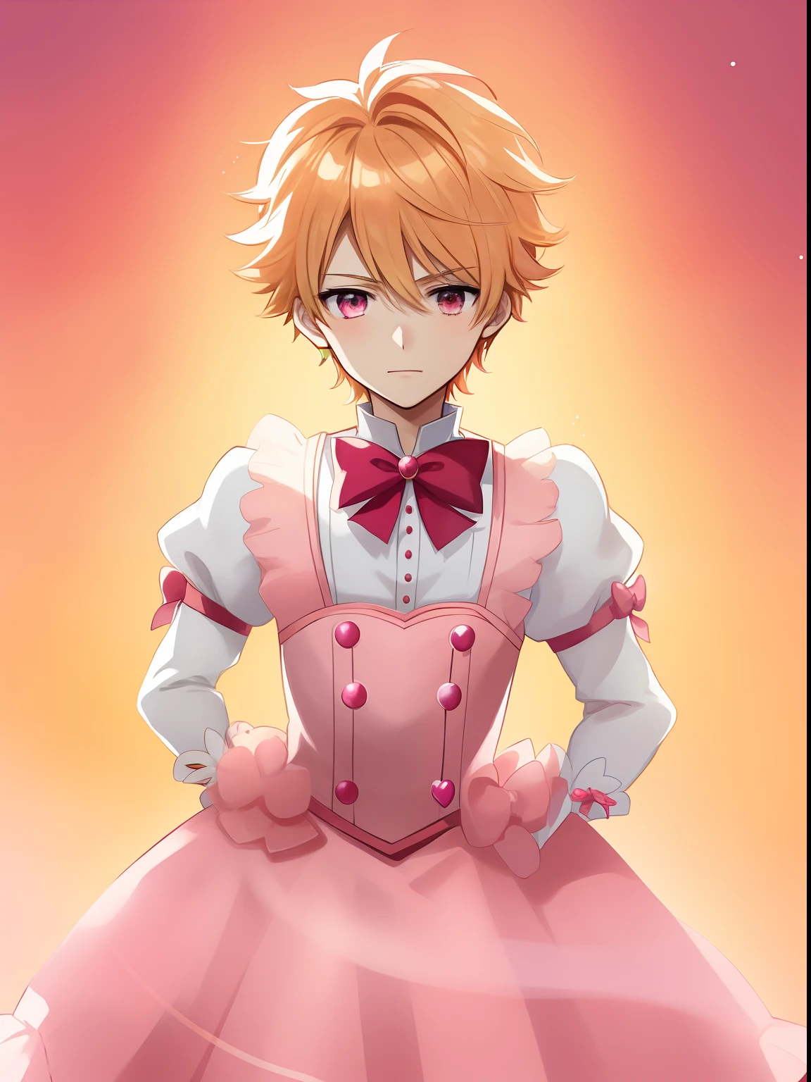 Anime girl in pink dress with bow tie and pink dress - SeaArt AI