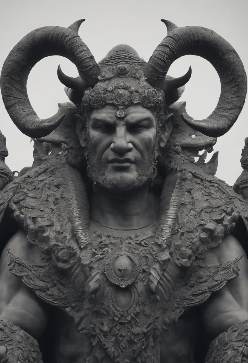 some pictures of a giant blue deity with large horns on his face, in the style of unreal engine 5, dark white, shwedoff, furry art, close-up intensity, mystic mechanisms, dark white and dark gray --ar 5:9 --s 750 --v 5.2