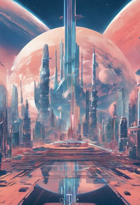 Space City、Futuristic cities、alien、floating in the universe、cyberpunked、skyscrapers line up、A space station、top-quality、​masterpiece、２４century、dream、utopian、planet earth、World of Dreams、Fantasia、𝓡𝓸𝓶𝓪𝓷𝓽𝓲𝓬、Beautiful city