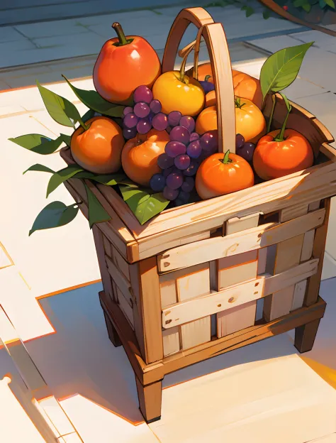 Pear、persimmon、Fruit basket with assorted grapes