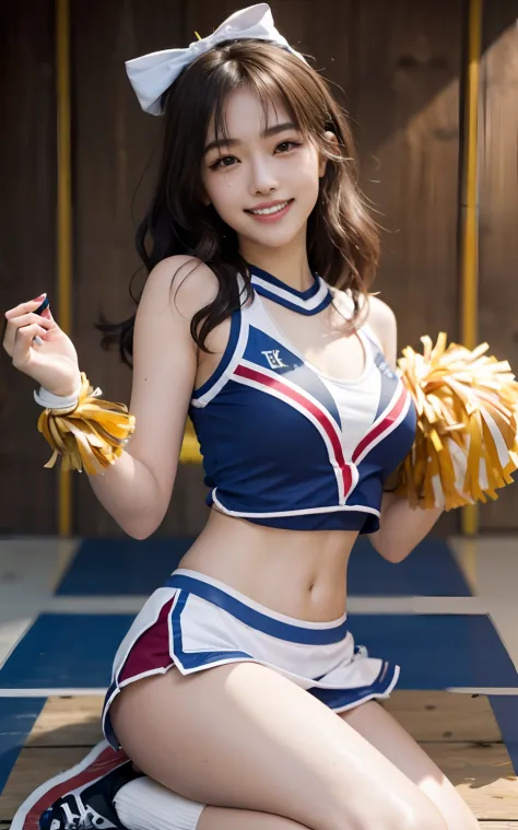 17 year old cool Korean, big round breasts, cleavage, cheerleader, baseball  team cheerleader - SeaArt AI