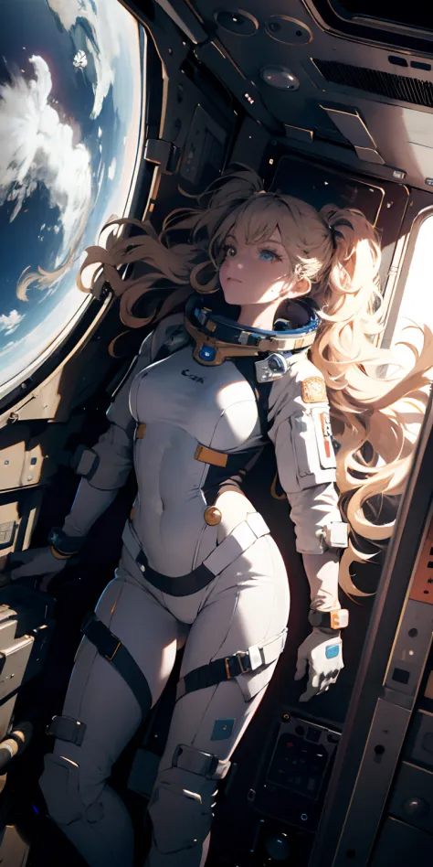Absurd resolution, high resolution, (masterpiece:1.4), ultra-detailed, 1girl and 1boy, in a spacesuit, seen from above, space, f...