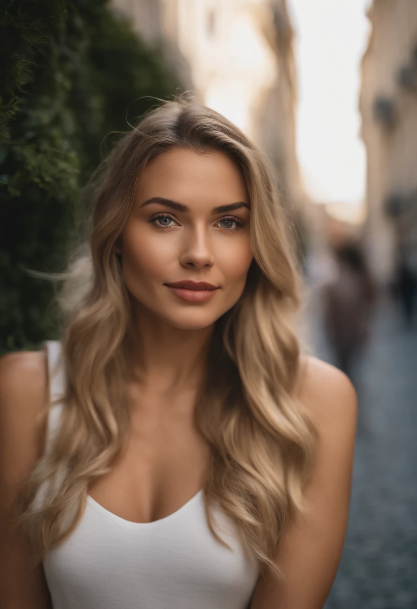 Blonde woman with long hair and white t-shirt staring at camera, Close up of blonde woman, blonde and attractive features, blonde swedish woman, Blonde Woman, a photography of a beautiful woman, Attractive woman, Young blonde woman, Beautiful blonde woman, a girl with blonde hair, women's pictures, Beautiful rounded face, attractive young woman, portrait of a beautiful model, 27 years old girl, 5.6 feet tall girl, a bit athletic, 200 pounds, medium size arms, medium size shoulders and neck, medium size waist and belly, arched spine, very large curves, very big and wide hips, very big thighs, medium size calves, full body visible, finely detailed skin, highly detailed eyes, highly detailed nose, highly detailed lips and mouth, extremely delicate and beautiful, amazing, sharp focus, (cinematic lighting), soft lighting, dynamic angle, ultra high-res, masterpiece, best quality, (photorealistic:1.4, realistic), highly detailed CG unified 8K wallpapers, looking at viewer, (HQ skin:1.4), 8k uhd, soft lighting, deep shadows, dslr, Kodak ektar 100, Fujifilm XT3, F4, 1/800s, ISO 100, RAW high quality, film grain, ultra resolution 8k--ar 85:107, walking down a paris street