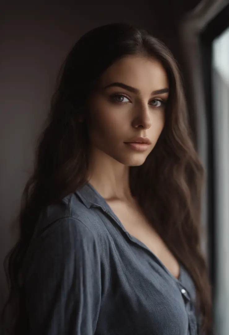arafed woman with black sexy atractive  clothes, sexy girl with brown eyes, portrait sophie mudd, black hair and large eyes, selfie of a young woman, bedroom eyes, violet myers, without makeup, natural makeup, looking directly at the camera, face with artg...