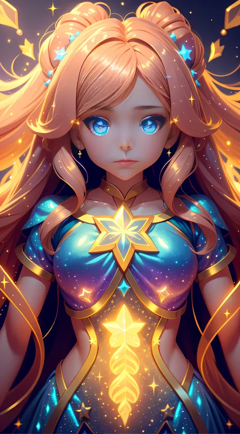 magical girl, golden long hair, sparkle, vibrant, bioluminescence, 8k