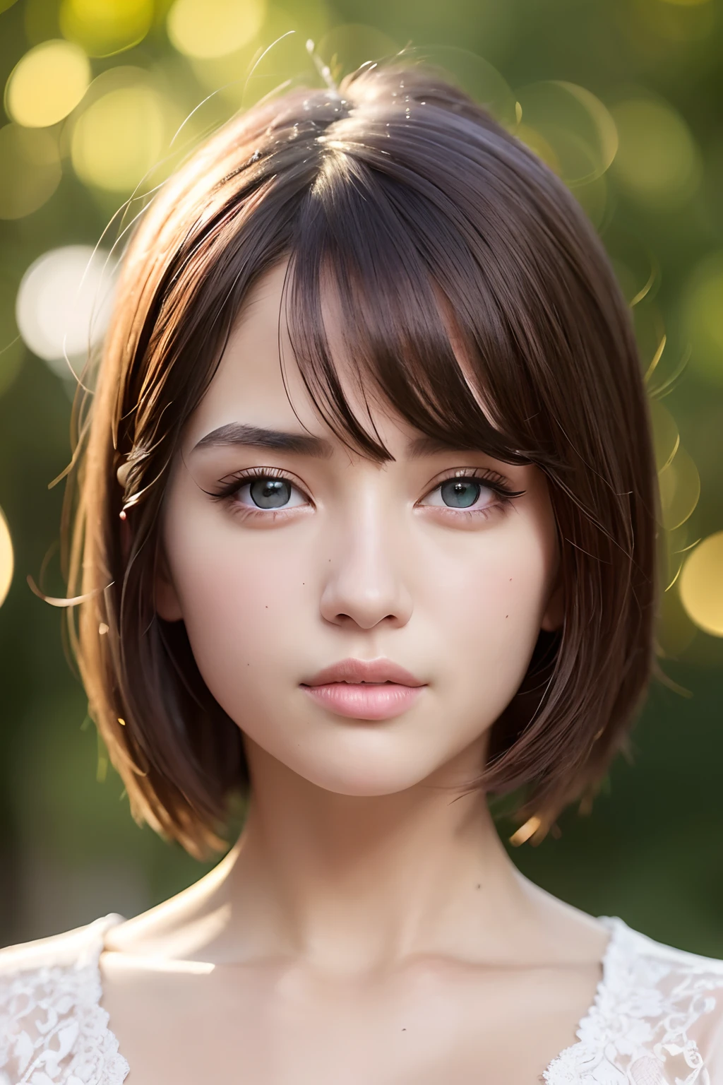 8k wallpaper, Raw photo, (​masterpiece), (top-quality), Hi-Res, (realisitic, Photorealsitic:1.4), ultra-detailliert, physically-based renderingt, Detailed beautiful eyes and detailed face, Brown eyes, depth of fields, Beautiful park