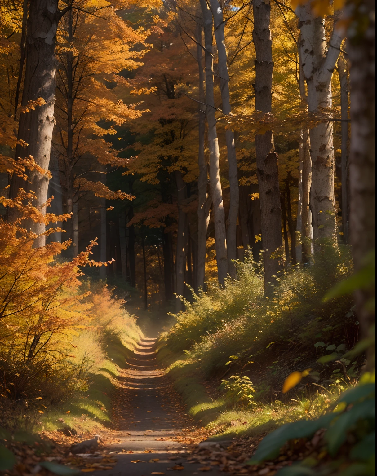 详细的秋季场景, 阳光, 電影, 史诗, Forest, Fantasy Forest, 泥土色, 200mm 镜头, F/2.0, 杰作, 最好的质量