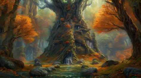 high details, best quality, 8k, [ultra detailed], masterpiece, best quality, (extremely detailed), dynamic angle, ultra wide shot, photorealistic, fantasy art, dnd art, rpg art, realistic art, an ultra wide picture of druid grove in a fantasy autumn forest...