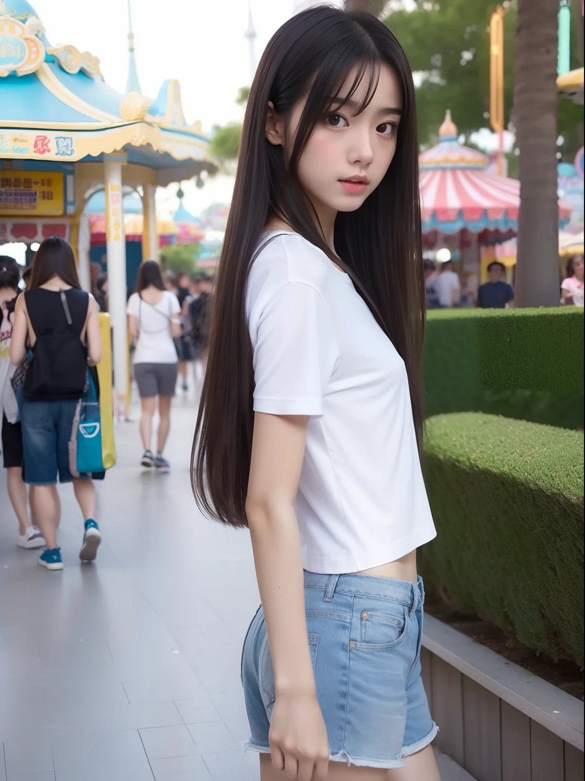 Araffe asian woman with long hair and a white shirt posing for a picture -  SeaArt AI