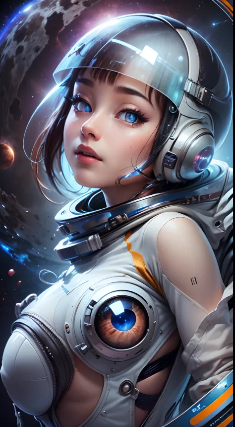 (Innovative design)、Create ultra-detailed and futuristic images of beauty astronauts,(Spacesuit with futuristic design) 、(((((Sp...